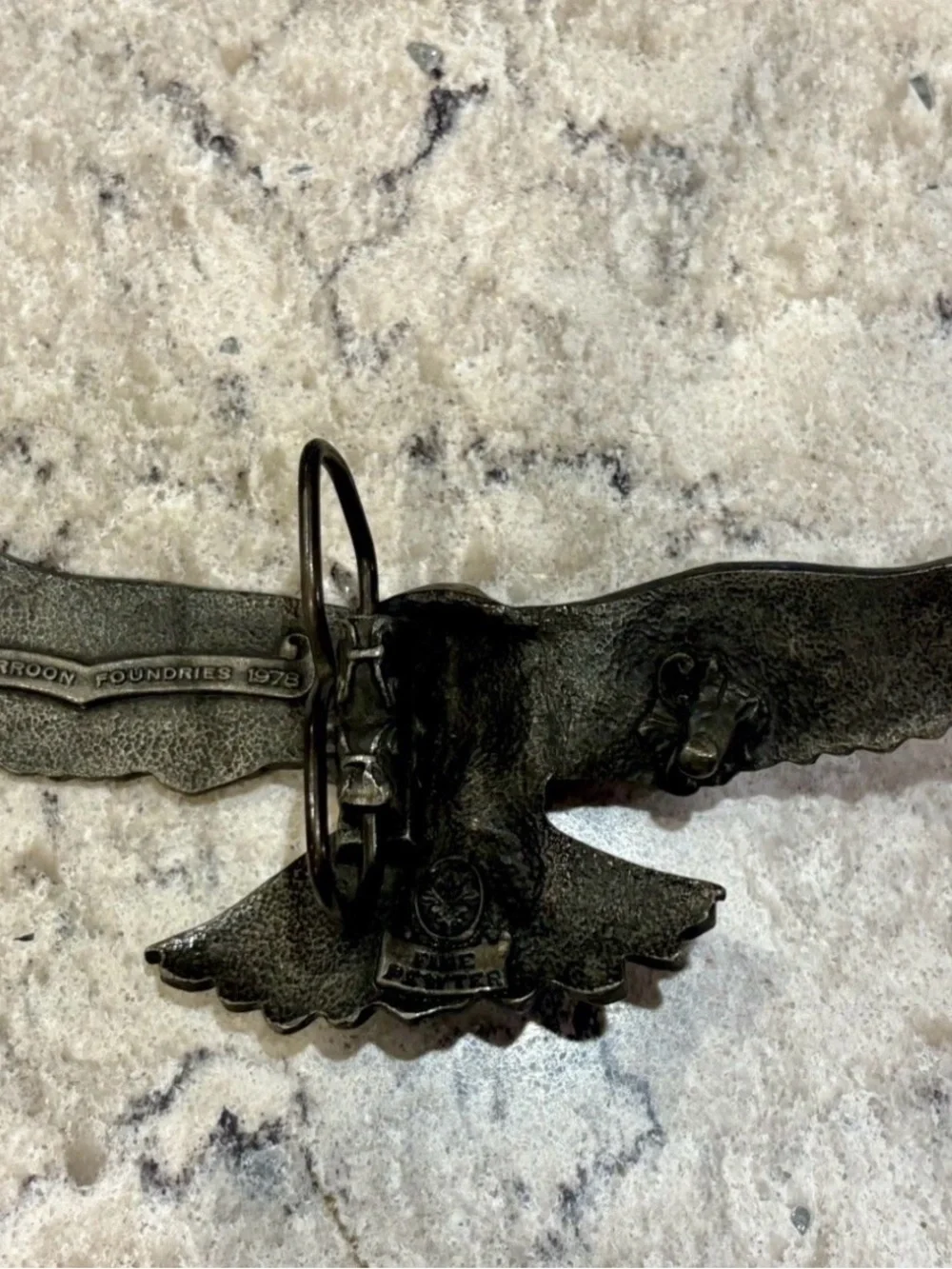 Vintage Vinegarroon Flying American Eagle Belt Buckle 1978 Pewter